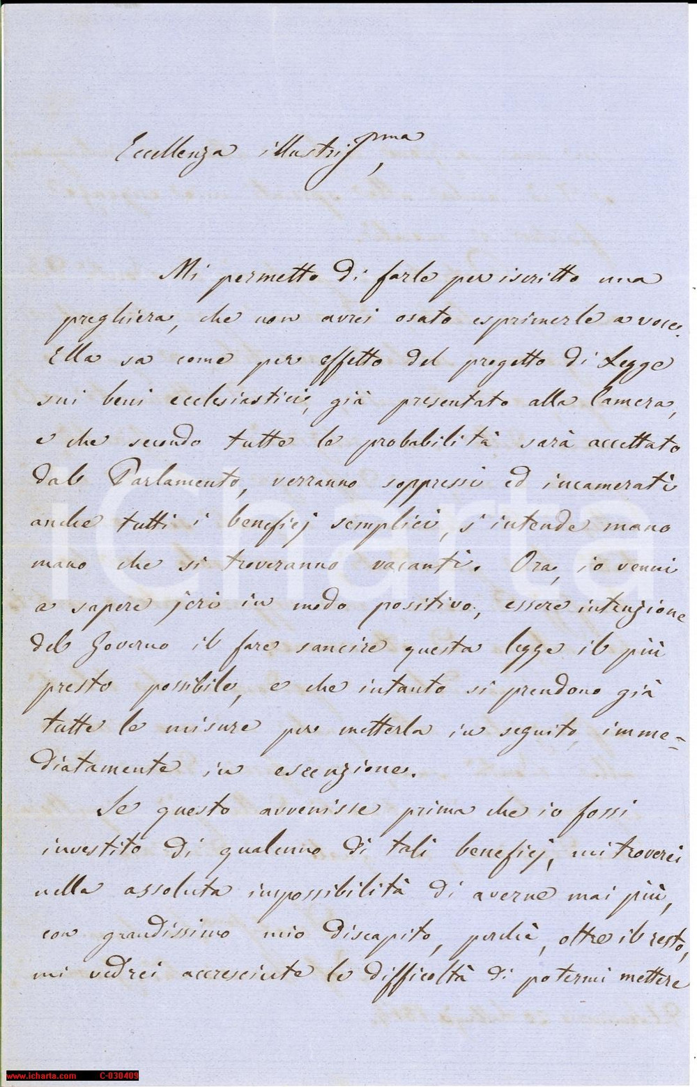 Manoscritto, lettera originale 1864 MILANO Don Giovanni FERRARIO senz'arte nÃ© partito 1