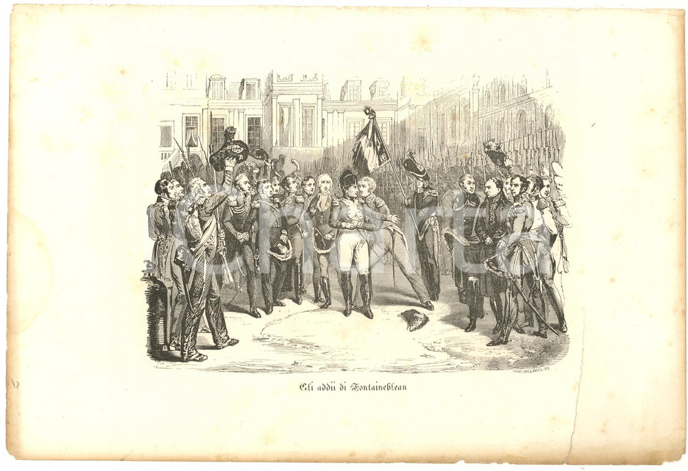 Stampa, bozzetto originale 1844 MEMORIALE DI SANT'ELENA Gli addii di Fontainbelau 1