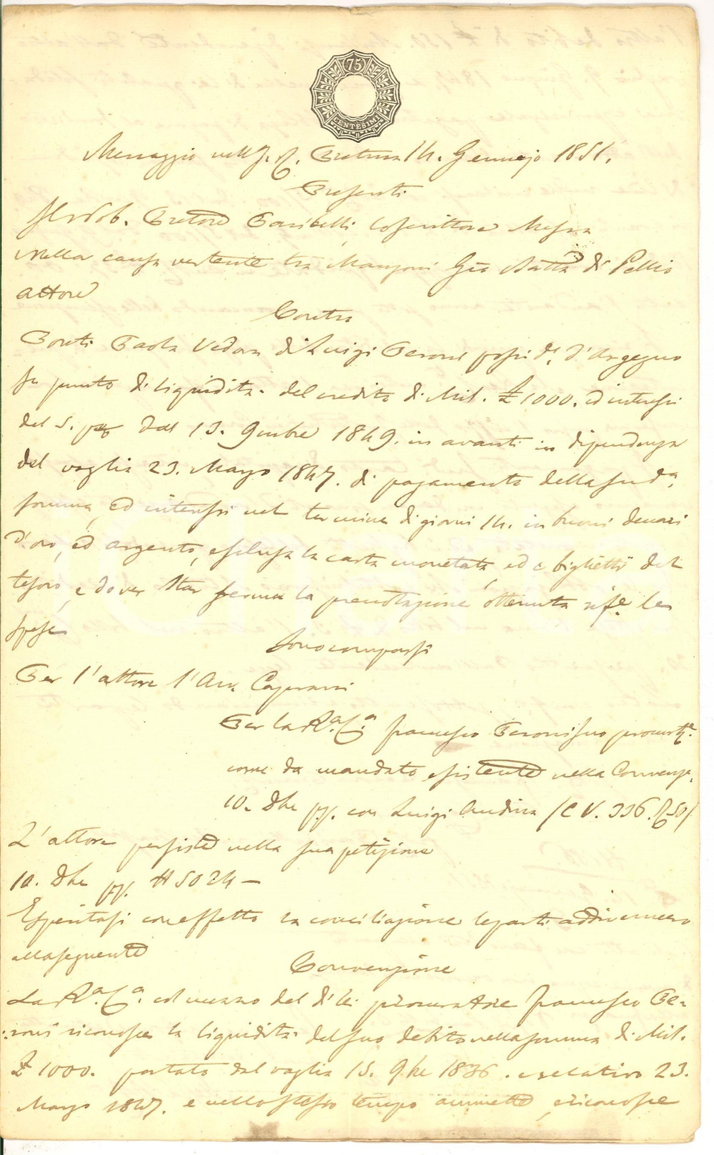 Documento originale, autentico 1850 PELLIO INTELVI CO Paolina PONTI paga debiti marito 1