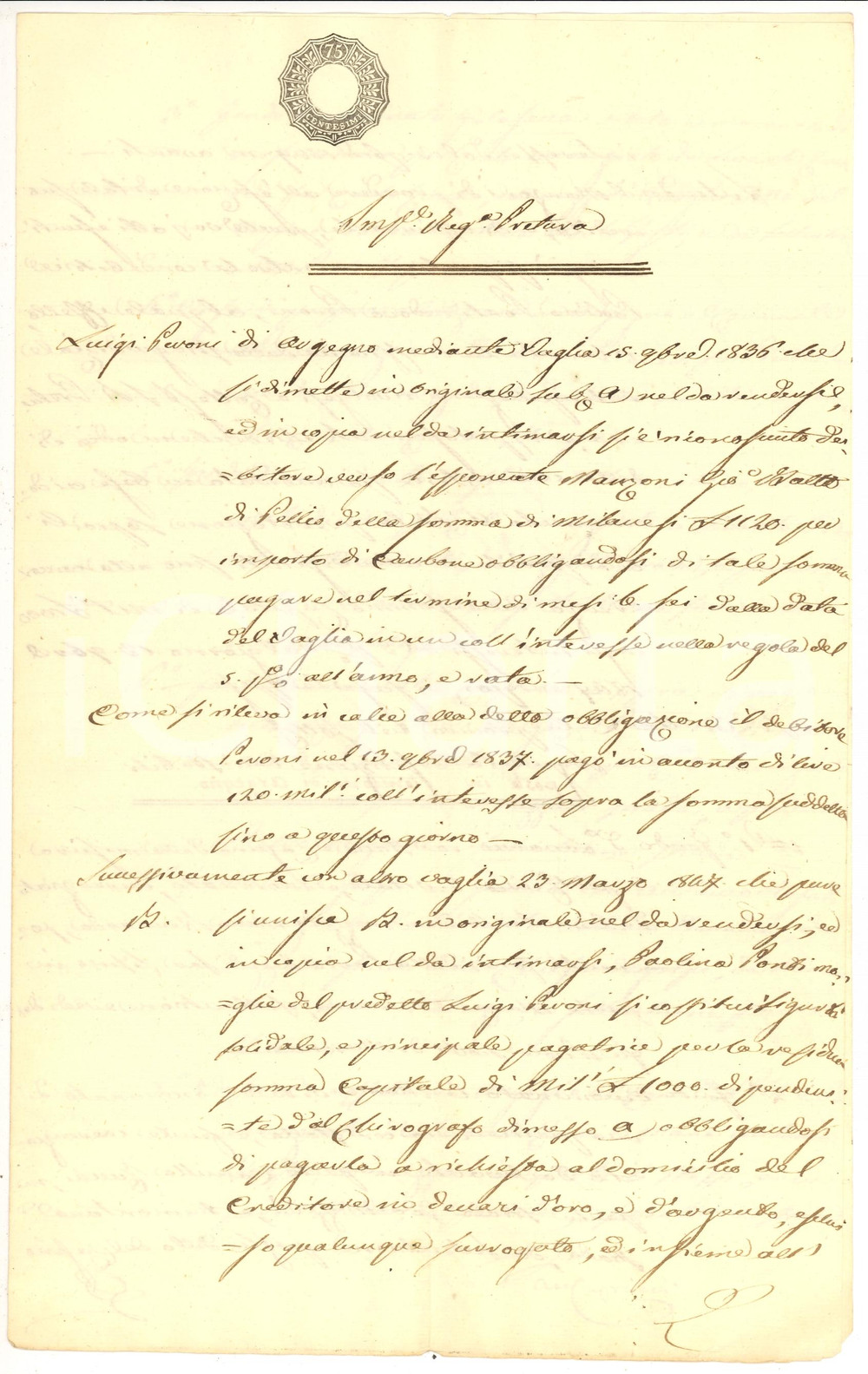Documento originale, autentico 1850 PELLIO INTELVI (CO) Lite per debiti vedova PONTI 1