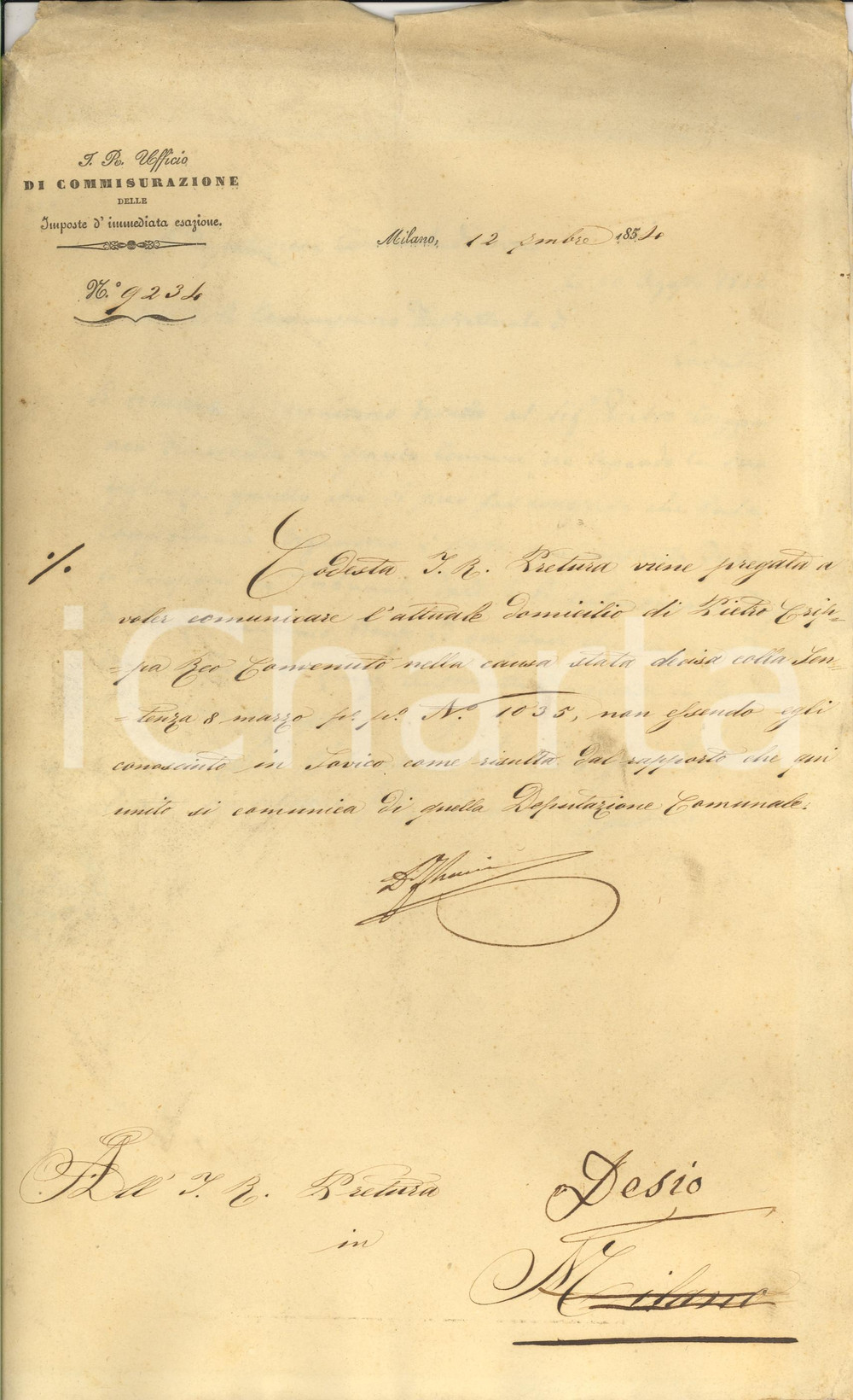 Documento originale, autentico 1854 SOVICO (MB) Diritti chierici cappellania VIGANORIO 1