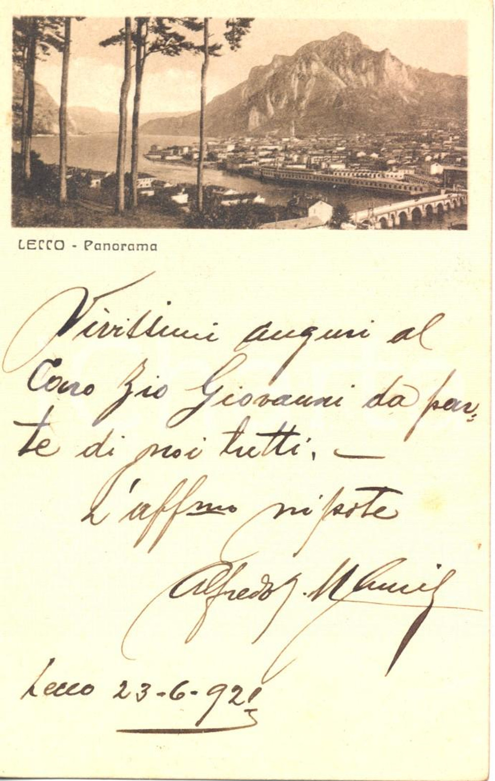 Cartolina originale da collezione 1921 LECCO Veduta panoramica col lago *Cartolina postale FP NV 1