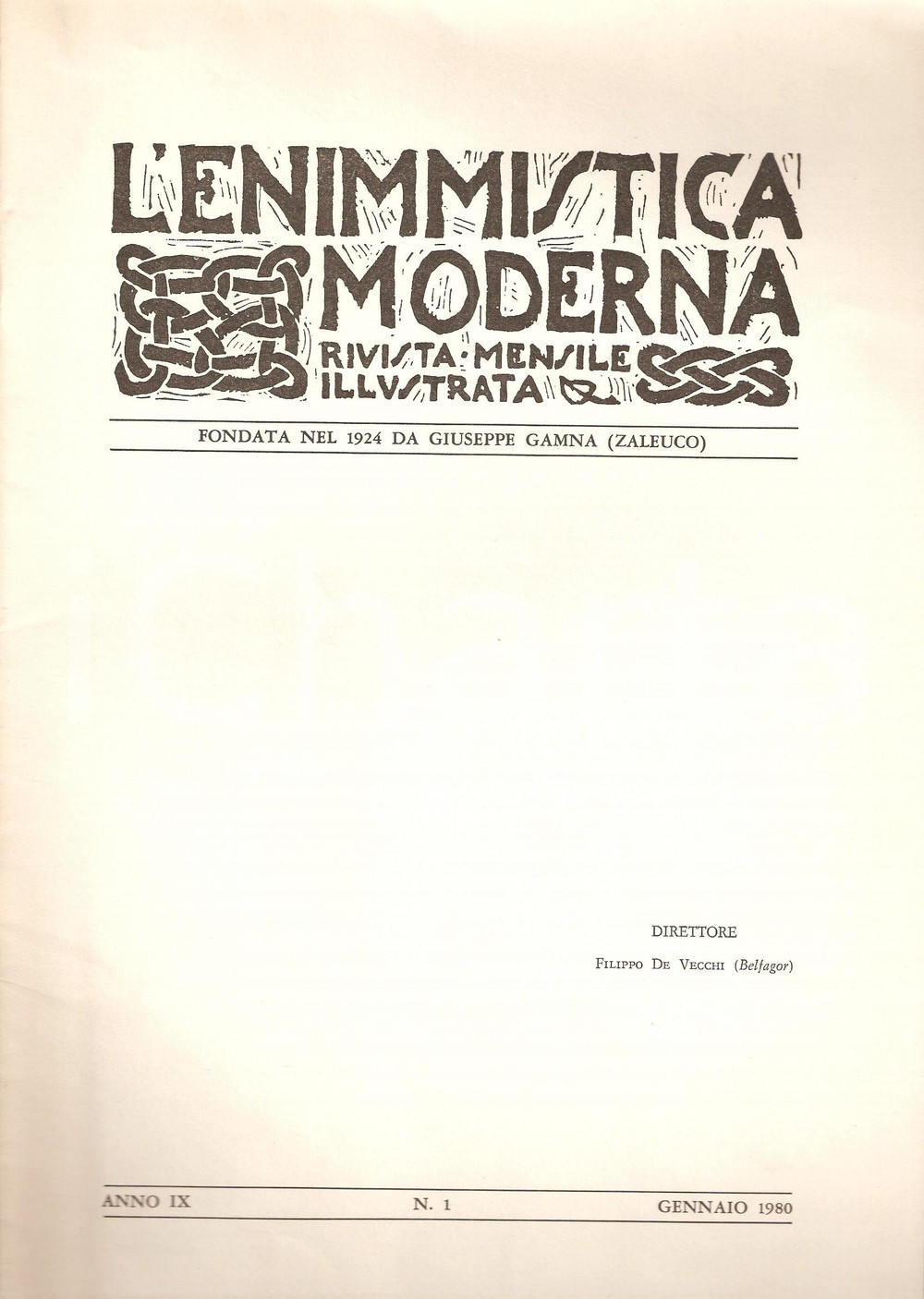Giornale, rivista storica 1980 ENIMMISTICA MODERNA Rivista mensile illustrata Anno IX Numero 1 1