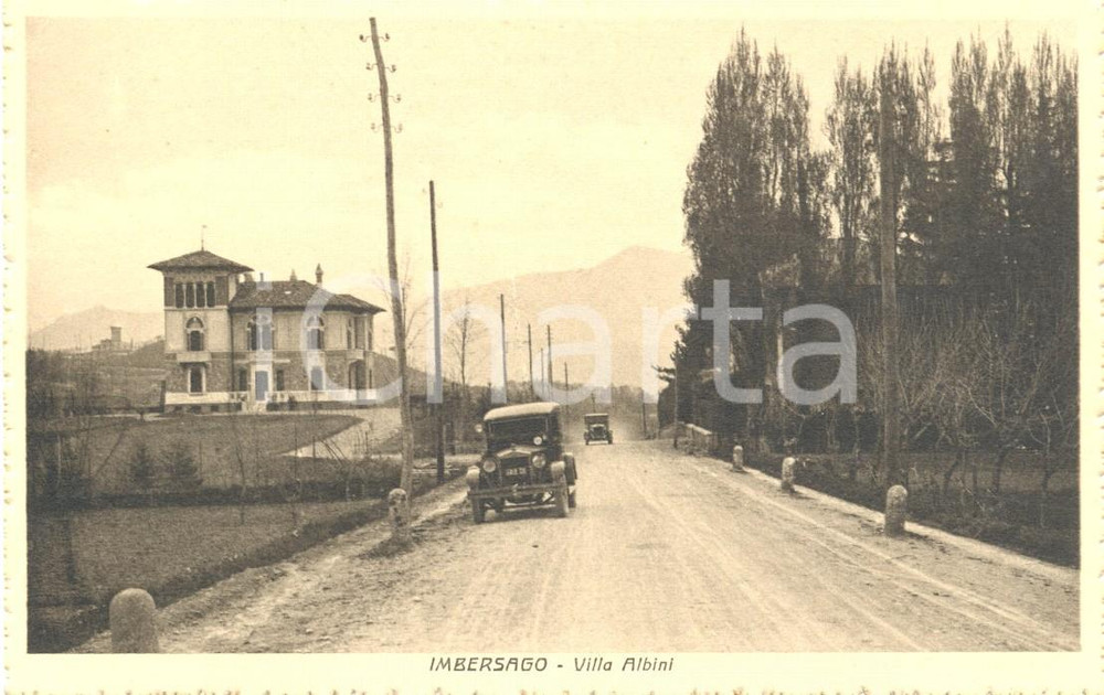 Cartolina originale da collezione Imbersago anni '30, Villa Albini *Animata con Auto 1