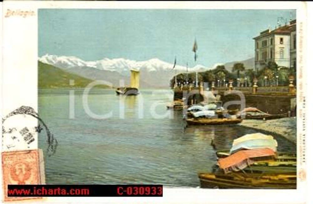 Cartolina originale da collezione 1910 ca BELLAGIO (CO) Veduta del lago ILLUSTRATA *FP VG 1
