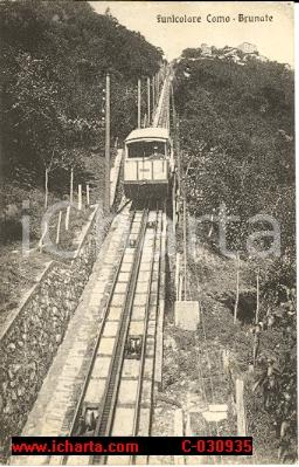 Cartolina originale da collezione 1915 circa COMO La funicolare scende da BRUNATE *Cartolina postale FP NV 1