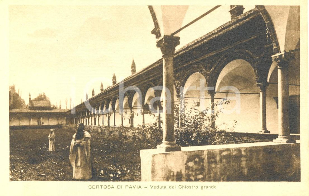 Cartolina originale da collezione 1930 ca CERTOSA DI PAVIA Monaci nel Chiostro Grande *Cartolina FP NV 1