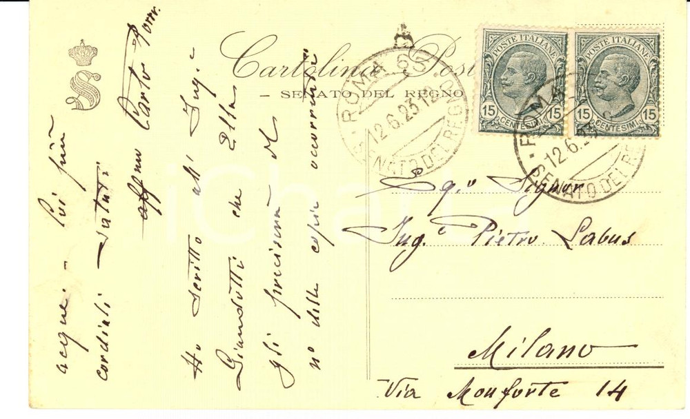 Autografo originale 1923 ROMA Carlo PORRO scrive all'ing. GIANDOTTI AUTOGRAFO FP VG 1