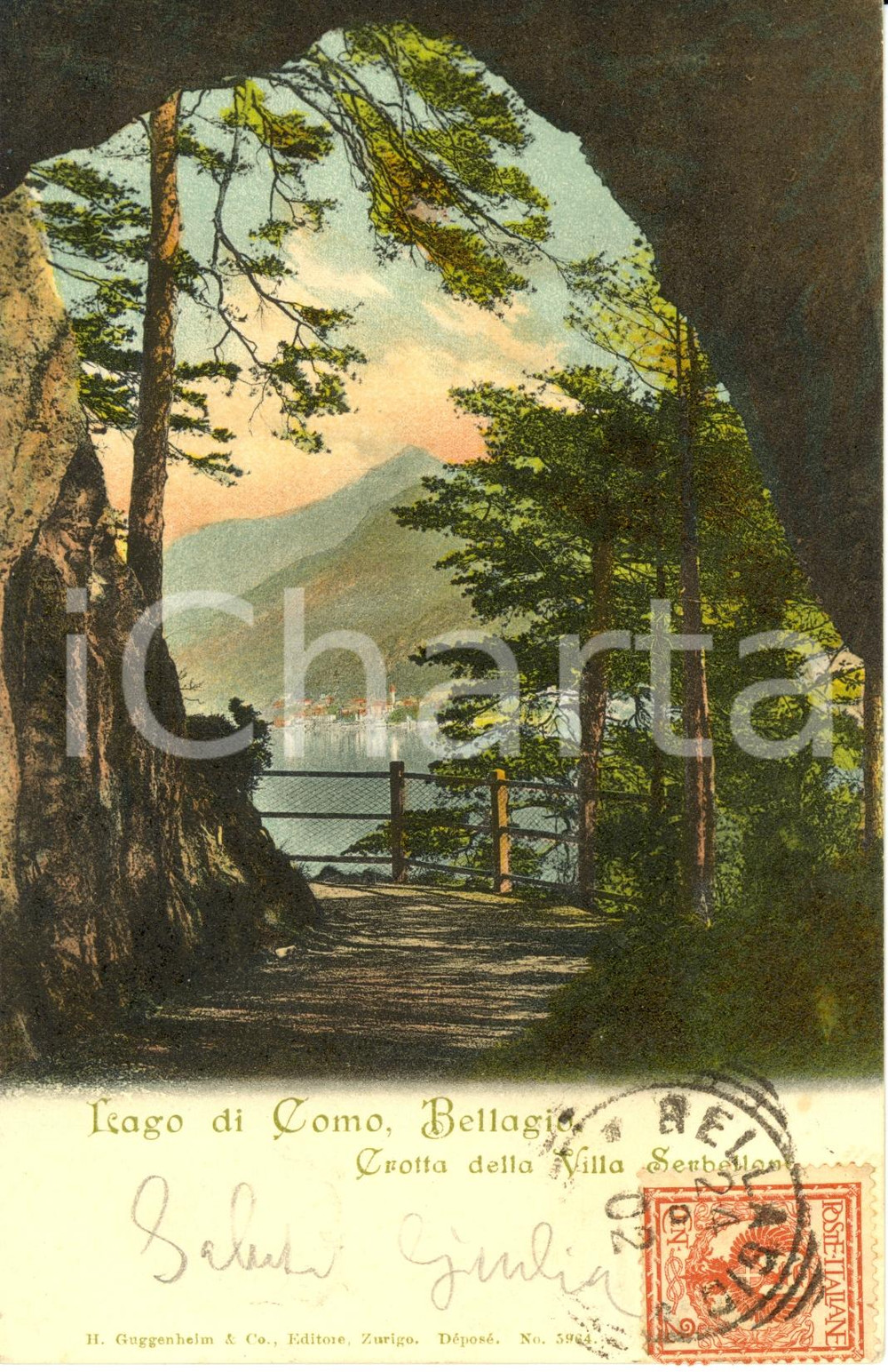 Cartolina originale da collezione 1902 ca COMO Veduta del lago dalla grotta di villa SERBELLONI  Cartolina FP VG 1