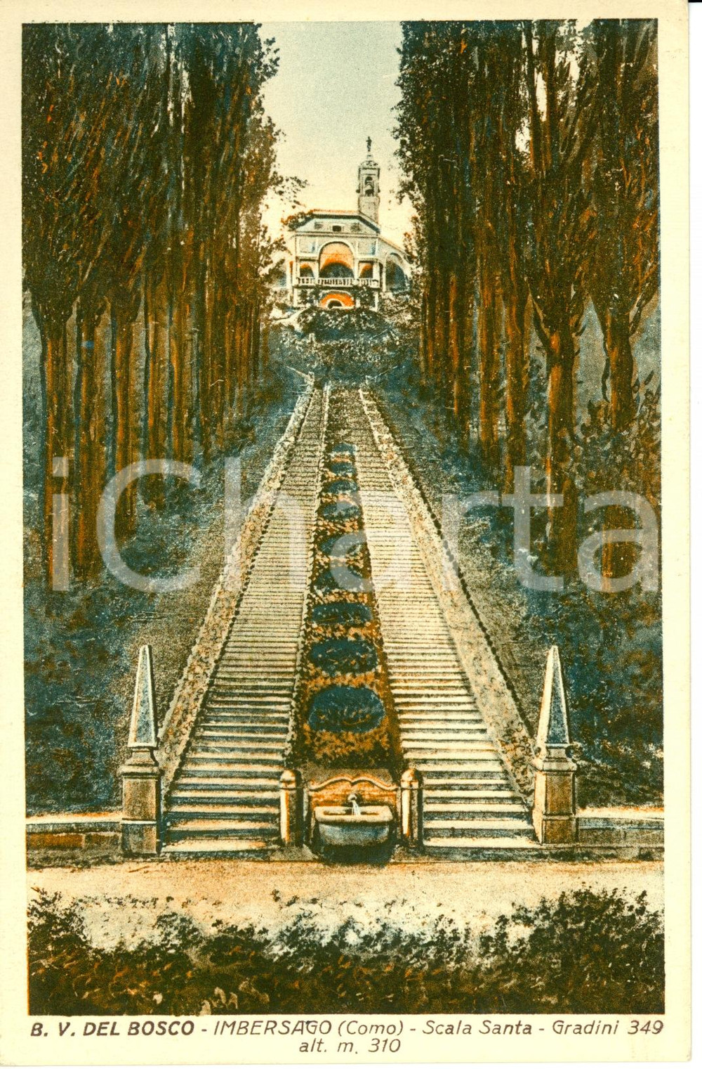 Cartolina originale da collezione 1938 IMBERSAGO LC Scala santa santuario BEATA VERGINE DEL BOSCO  FP NV 1