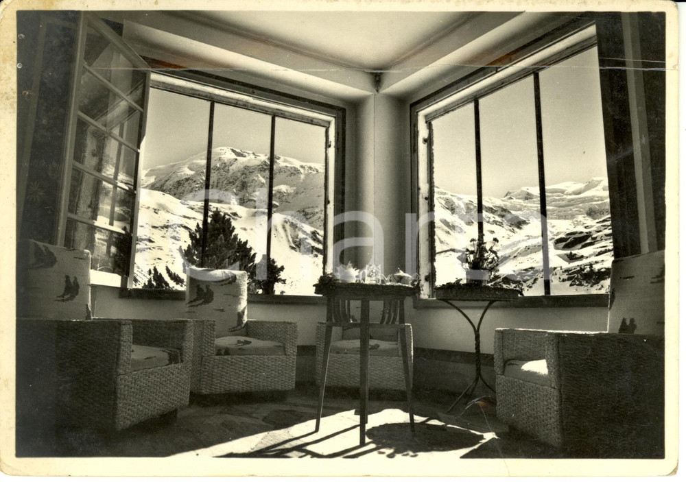Cartolina originale da collezione 1954 VALFURVA (SO) Salotto dell'albergo GHIACCIAIO DEI FORNI *Cartolina FG VG 1