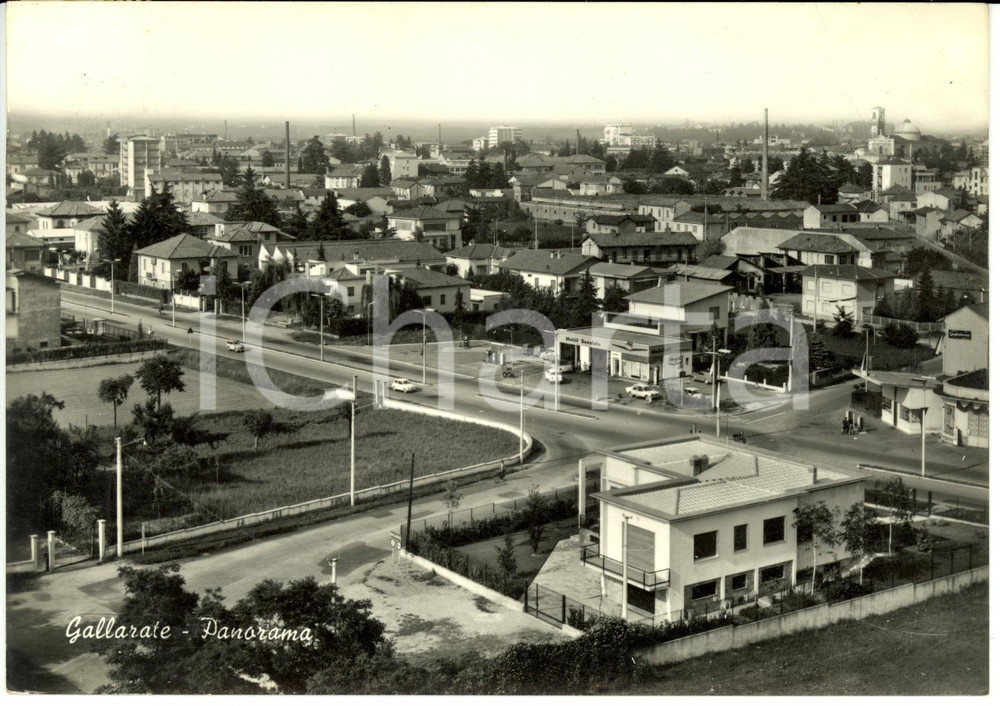 Cartolina originale da collezione 1962 GALLARATE (VA) Panorama aereo con stazione servizio MOBIL *Cartolina FG VG 1