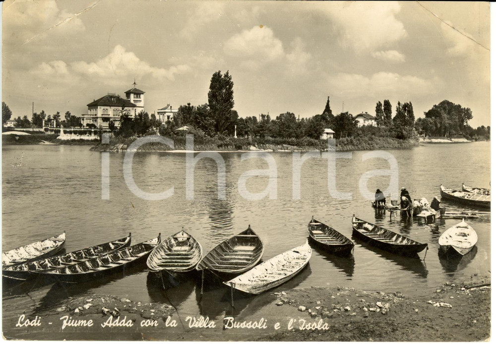 Cartolina originale da collezione 1941 LODI Villa BUSSOLI e isola da fiume ADDA Cartolina ANIMATA FG VG 1