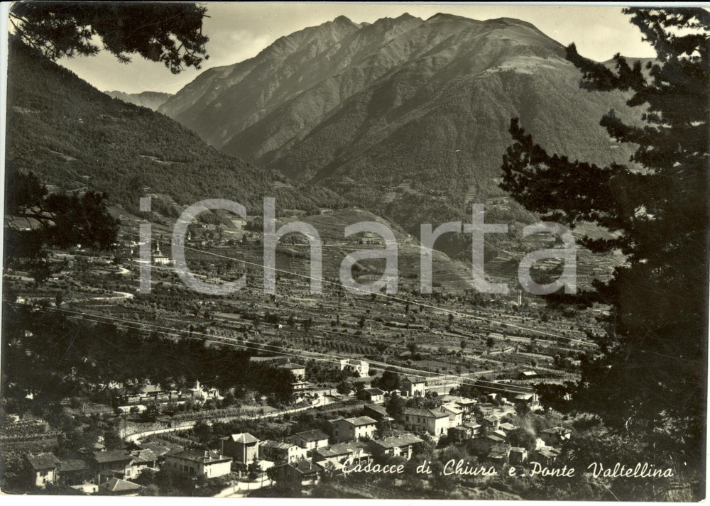 Cartolina originale da collezione 1958 CHIURO (SO) Panorama con CASACCE e PONTE in VALTELLINA *Cartolina FG VG 1