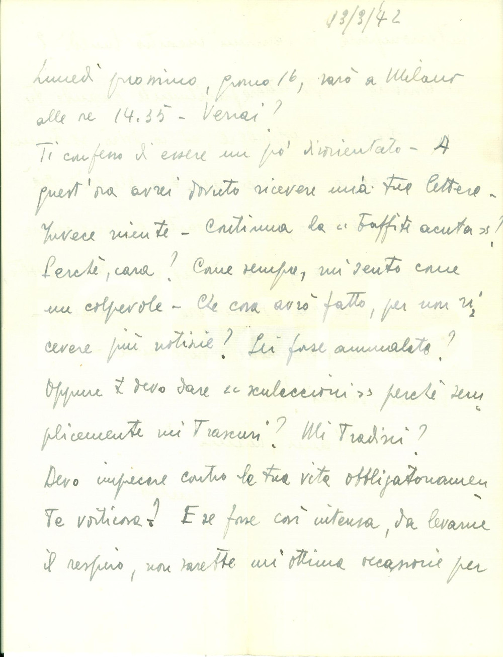 Documento originale, autentico 1942 BERGAMO Scenderò dal treno e non ti troverò Lettera Giulio PANZERI 1