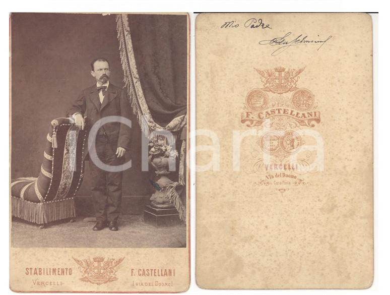 Fotografia d'epoca originale 1890 ca VERCELLI Ritratto del sig. Schmiroff *Foto Francesco CASTELLANI 1