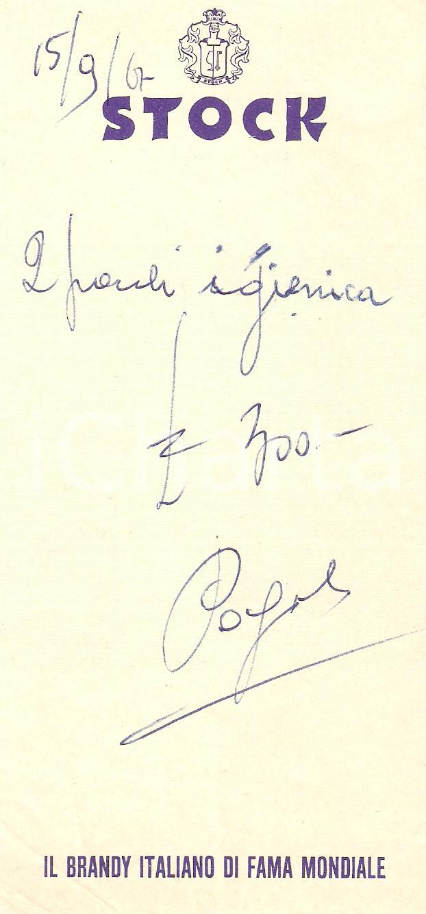 Materiale pubblicitario d’epoca 1967 LIQUORI STOCK Brandy Ricevuta pubblicitaria 8x17 cm 1