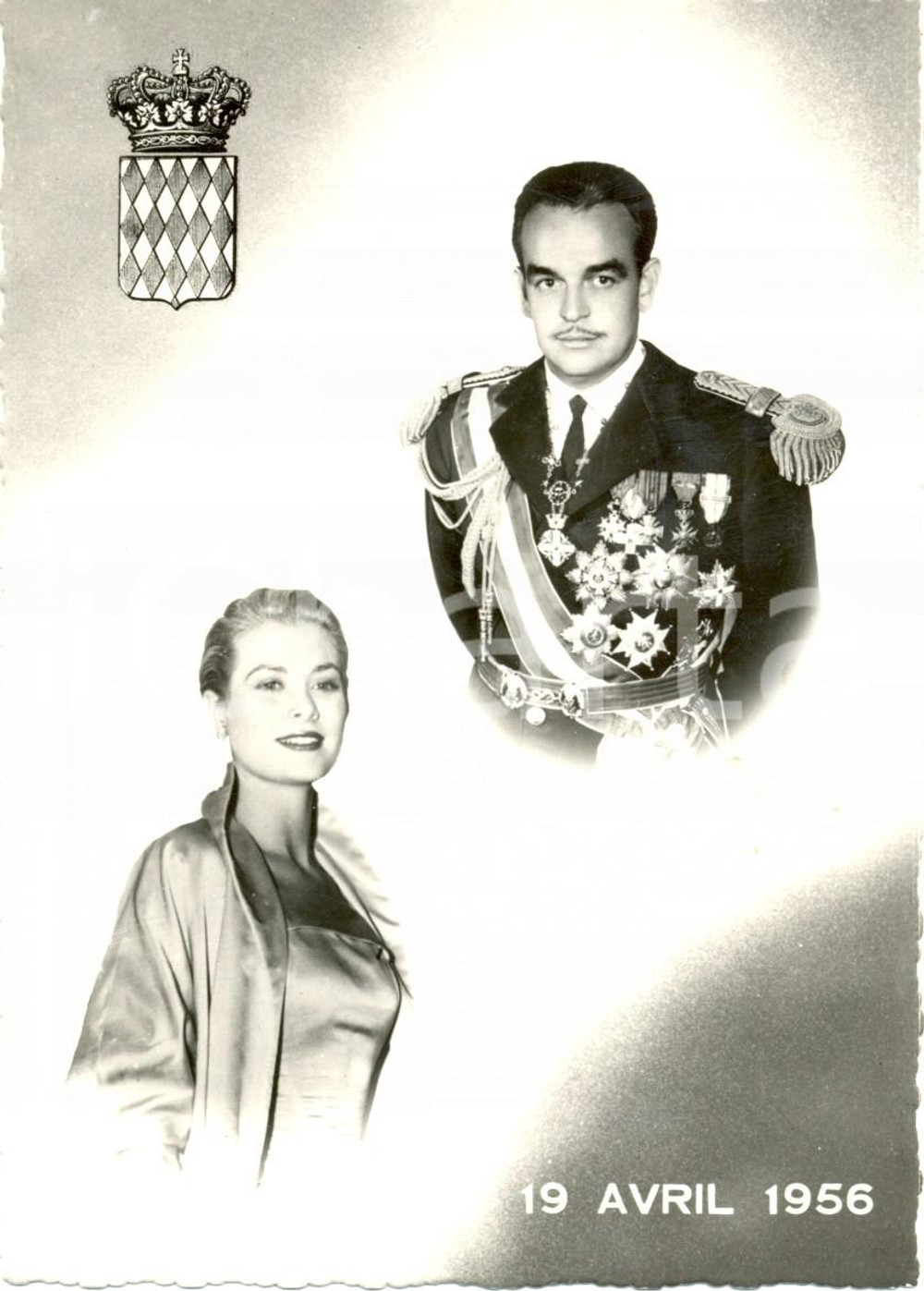 Cartolina originale da collezione 1956 PRINCIPATO DI MONACO Matrimonio RANIERI III e Grace KELLY 19 aprile *FG NV 1