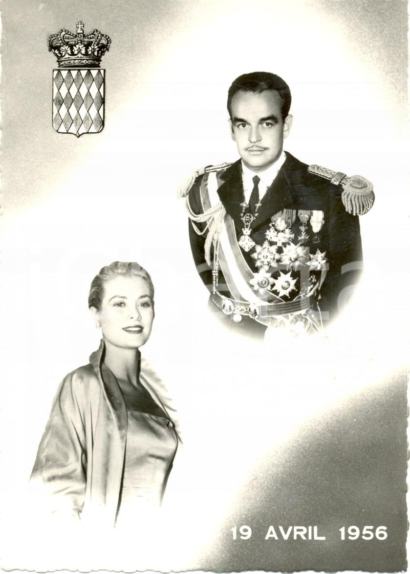 Cartolina originale da collezione 1956 PRINCIPATO DI MONACO Matrimonio RANIERI III e Grace KELLY 19 aprile FG NV 1