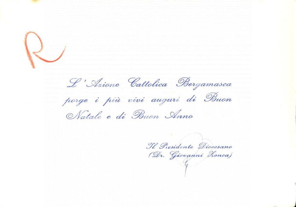 Autografo originale 1960 ca BERGAMO Senatore Giovanni ZONCA Azione Cattolica Bergamasca AUTOGRAFO 1