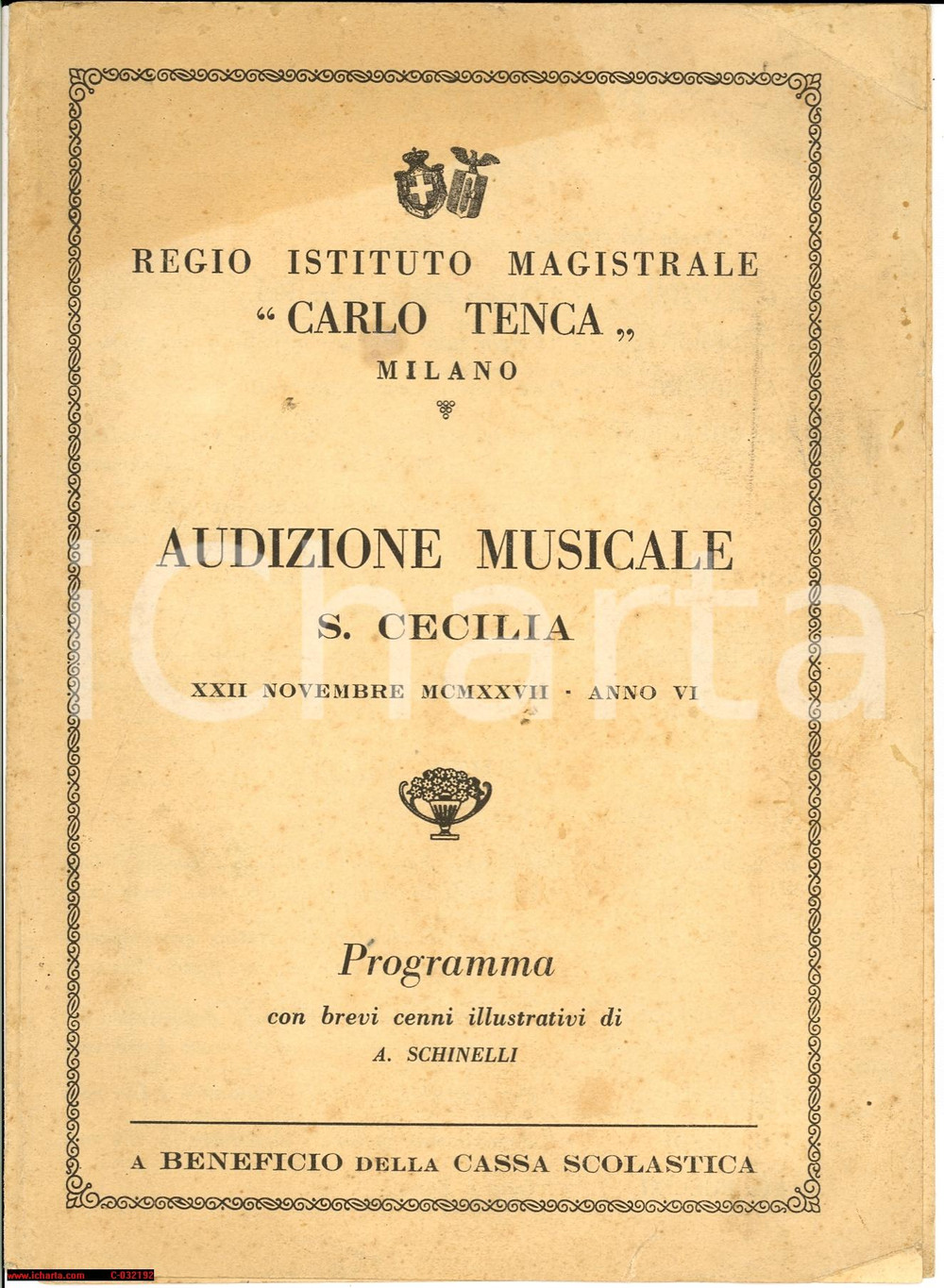 Materiale pubblicitario d’epoca 1927 MILANO Istituto TENCA Audizione Musicale S.Cecilia 1