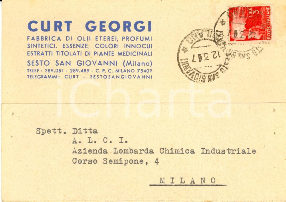 Cartolina originale da collezione 1947 CURT GEORGI Sesto San Giovanni FG VG 1