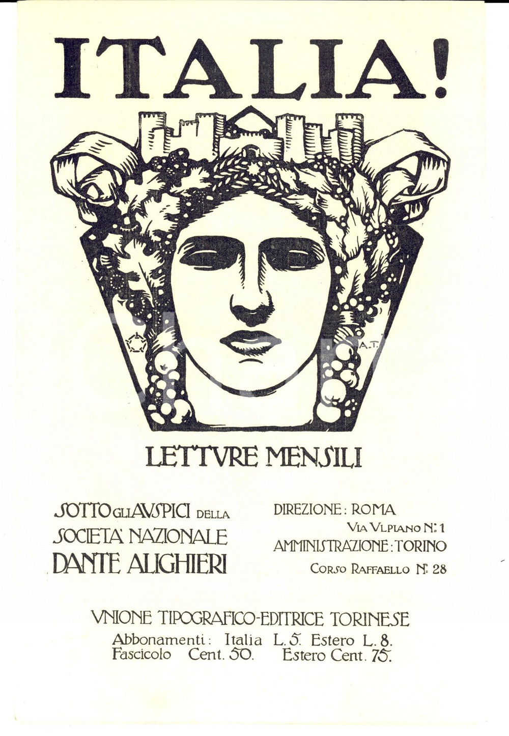 Materiale pubblicitario d’epoca 1910 ca TORINO UTET Rivista ITALIA! Letture mensili - Pieghevole pubblicitario 1