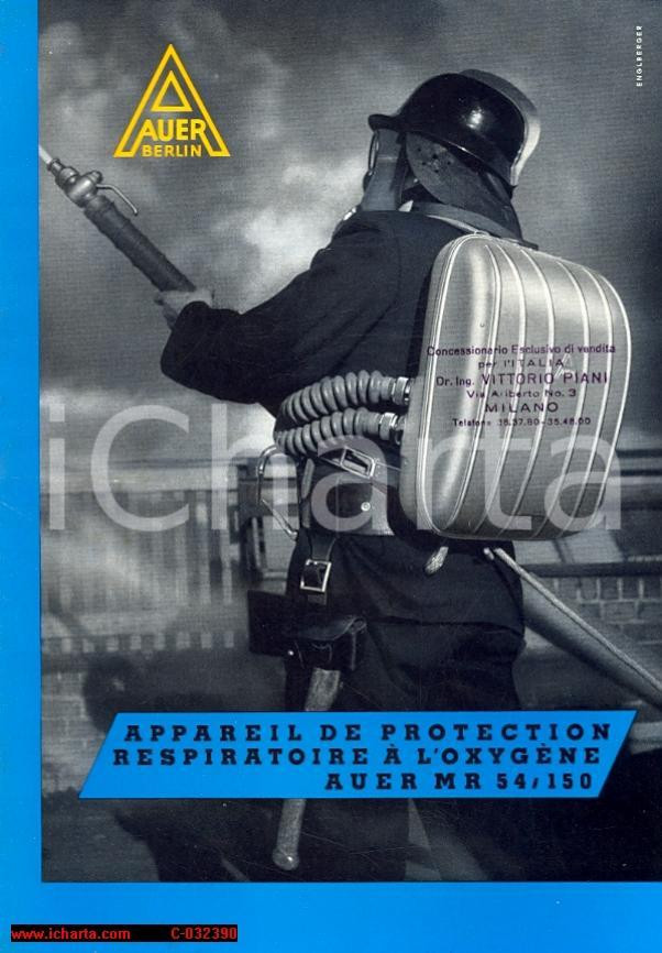 Materiale pubblicitario d’epoca 1950 Auergesellschaft Sistemi antincendio BERLINO Pieghevole pubblicitario 1