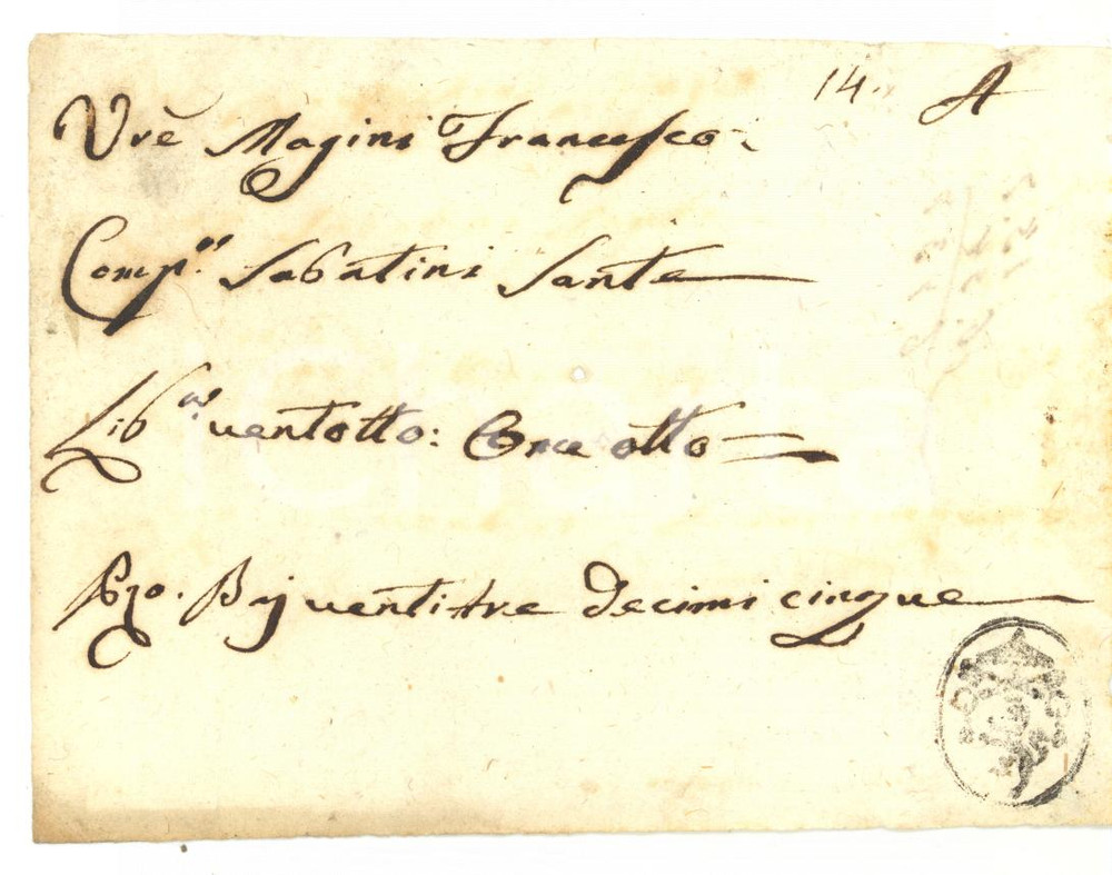 Documento originale, autentico 1820 STATO PONTIFICIO Ricevuta Magini Sabatini 1