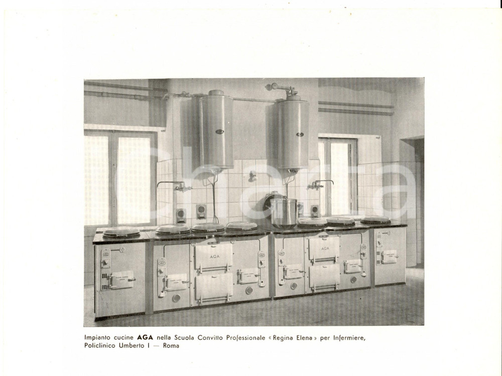 Materiale pubblicitario d’epoca 1930 ca ROMA Policlinico UMBERTO I Scuola infermiere *PubblicitÃ  cucine AGA 1