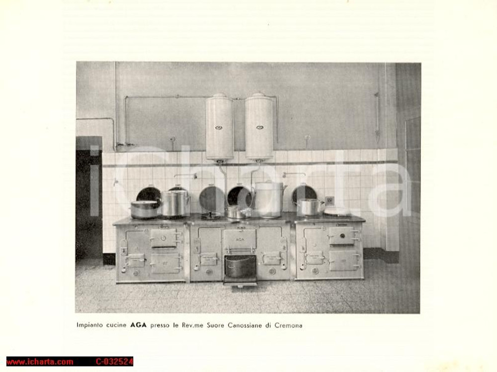 Materiale pubblicitario d’epoca 1930 ca. SUORE CANOSSIANE CREMONA pubblicitÃ  cucine AGA 1