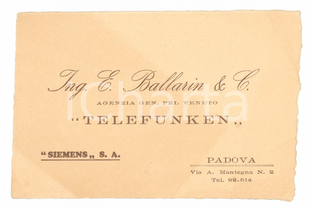 Oggetto da collezione cartaceo 1950 Padova - TELEFUNKEN, ricevuta ing. Ballarin 1
