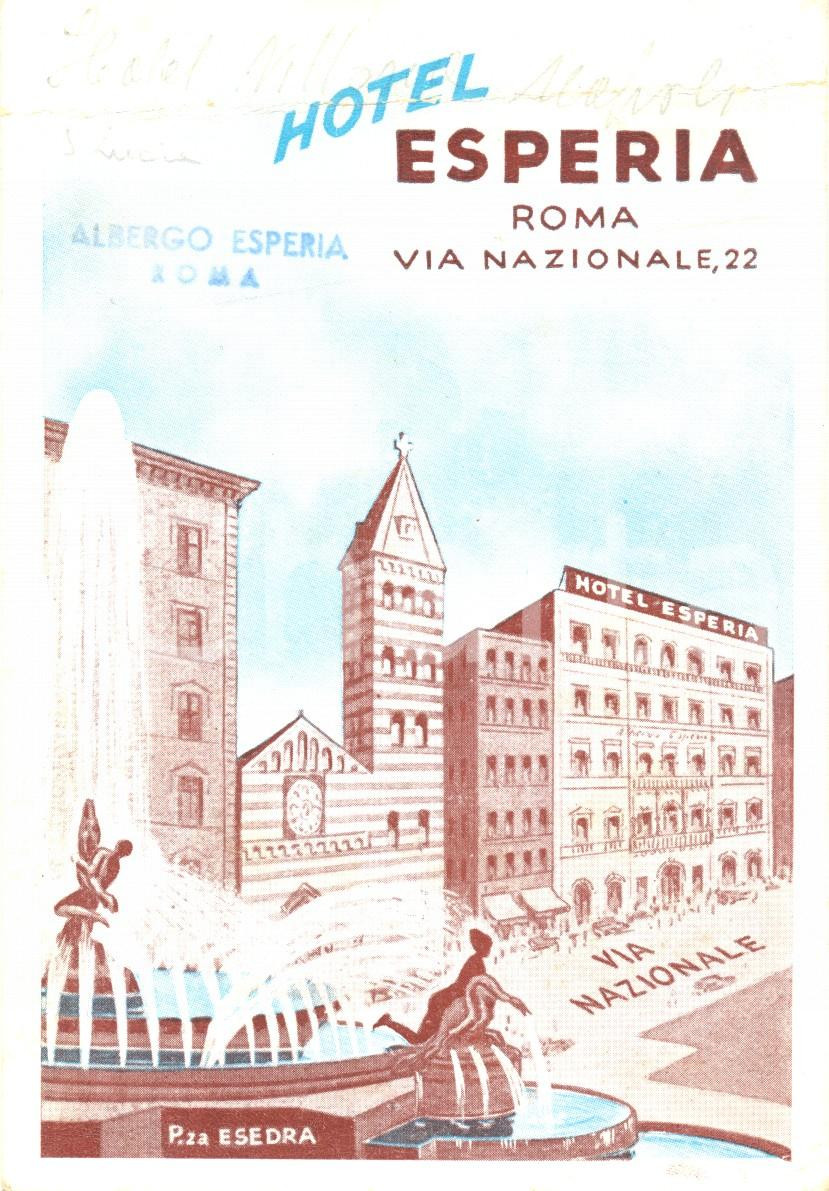 Materiale pubblicitario d’epoca 1950 circa HOTEL ESPERIA ROMA Cartoncino pubblicicitario 1