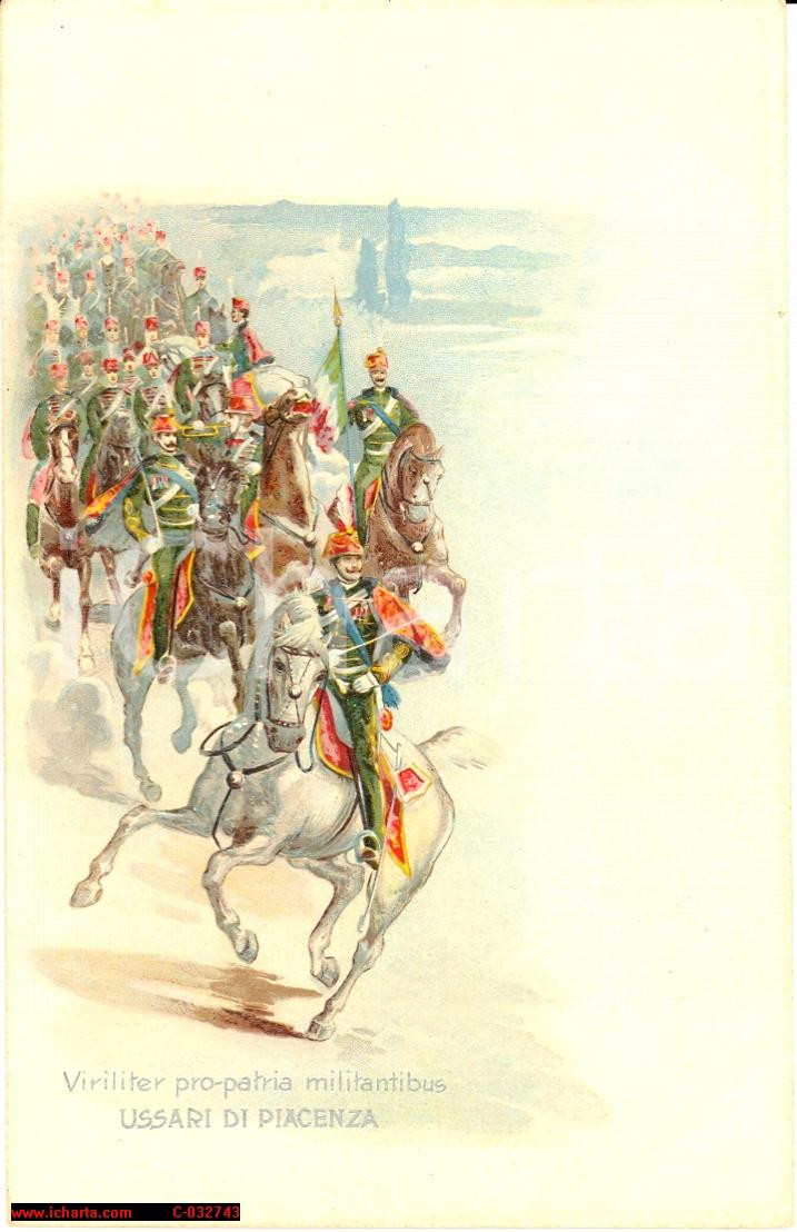 Cartolina originale da collezione 1910 Ussari Piacenza  18Â° Cavalleria Illustrata 1