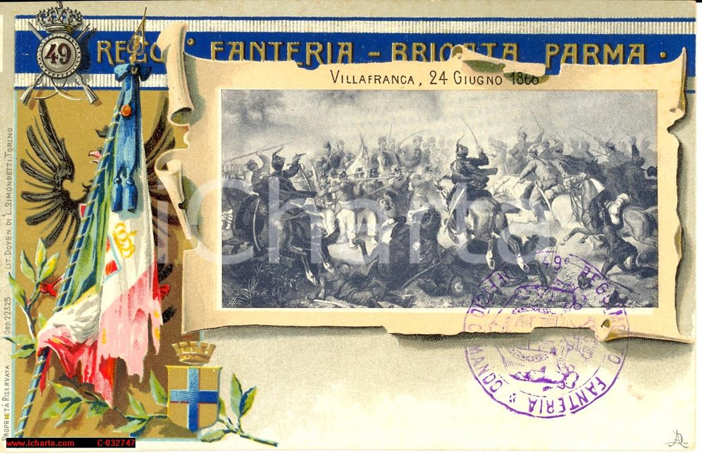 Cartolina originale da collezione 1910 Brigata Parma 49Â° Regg. Fanteria *Villafranca 1