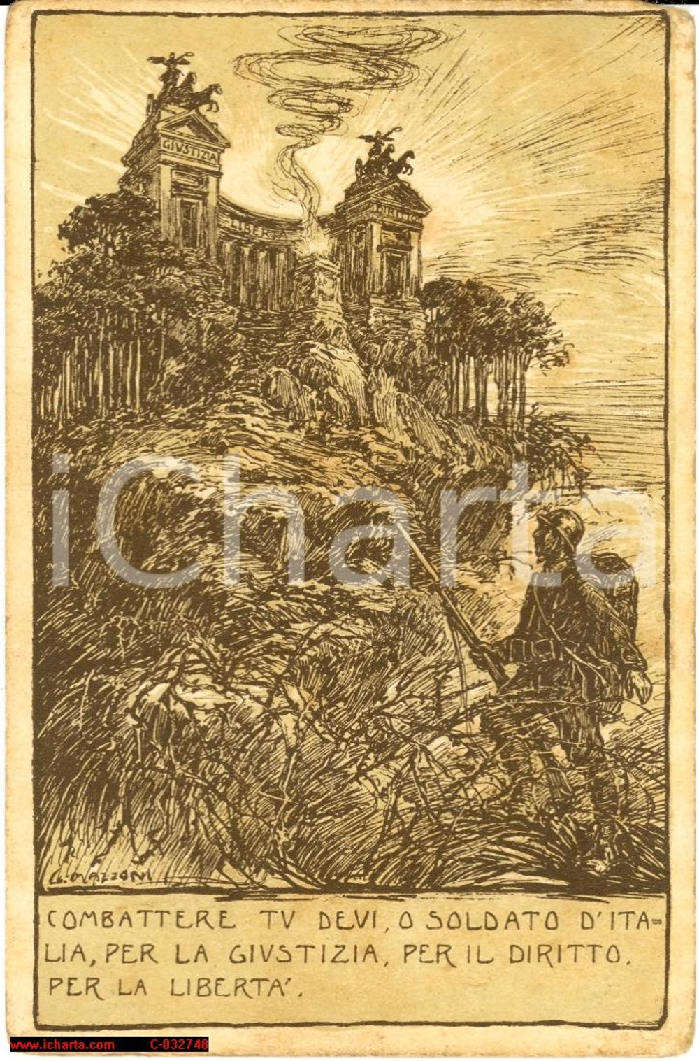 Cartolina originale da collezione 1917 Combattere devi o soldato Franchigia Mazzoni 1