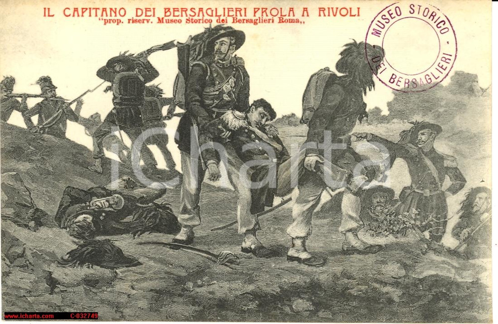 Cartolina originale da collezione 1904 Bersaglieri  Capitano Prola ferito a Rivoli cartolina 1