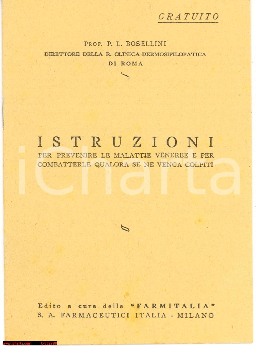Libro, pubblicazione d epoca 1940 Bosellini Istruzioni per combattere le malattie veneree Opuscolo 1