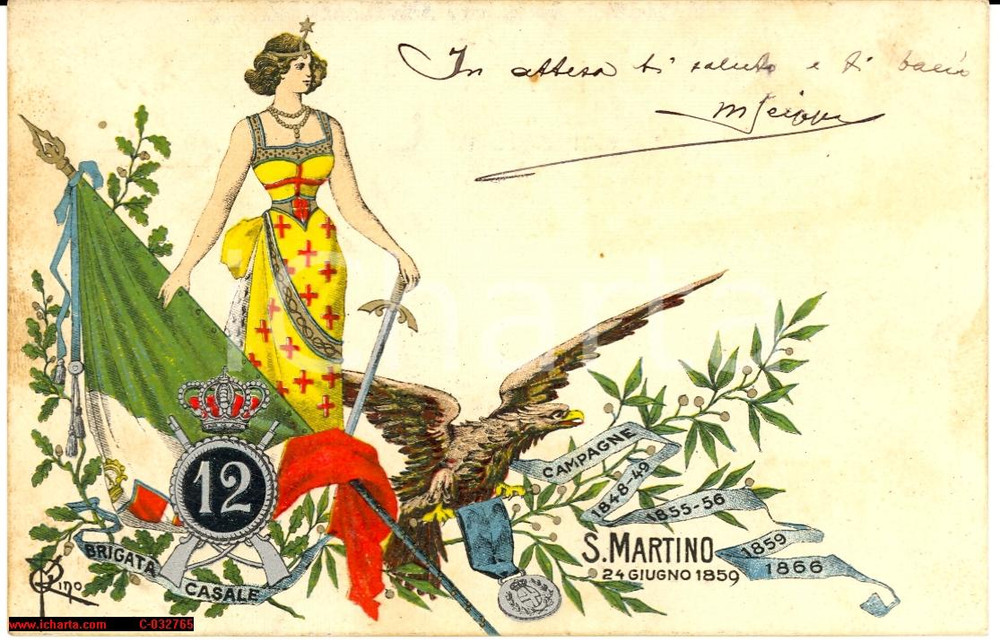 Cartolina originale da collezione 1903 - 12Â° Reg.to Fanteria Casale *illustrata Rino 1