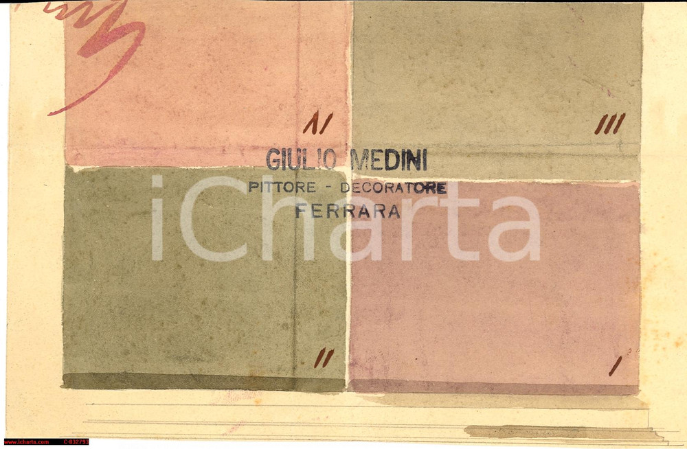Stampa, bozzetto originale 1890 Artista GIULIO MEDINI Liberty Ferrara  Prove di colore 1