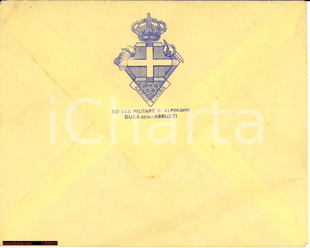 Manoscritto, lettera originale 1935 circa Scuola Militare Alpinismo Duca Abruzzi BUSTA 1
