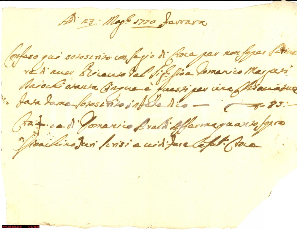 Documento originale, autentico 1770 FERRARA Domenico GRALDI esegue una chiavatura 1