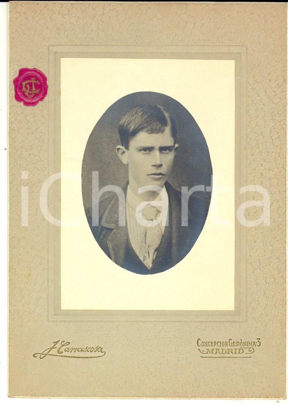Fotografia d epoca originale 1920 ca MADRID Ritratto di adolescente con cravatta chiara Foto CARRASCOSA 1