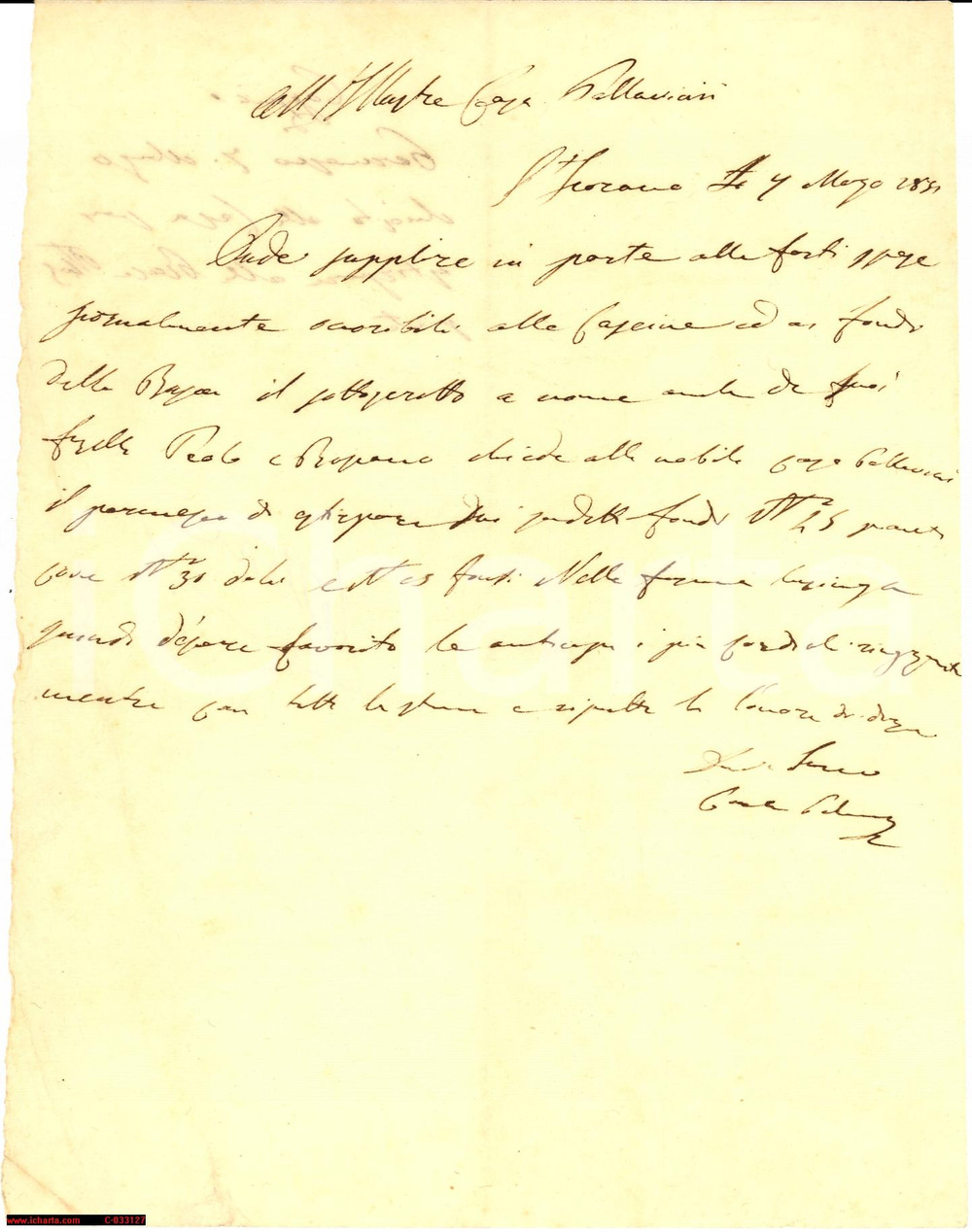 Manoscritto, lettera originale 1851 SAN FIORANO LO Piante estirpate casa PALLAVICINI 1