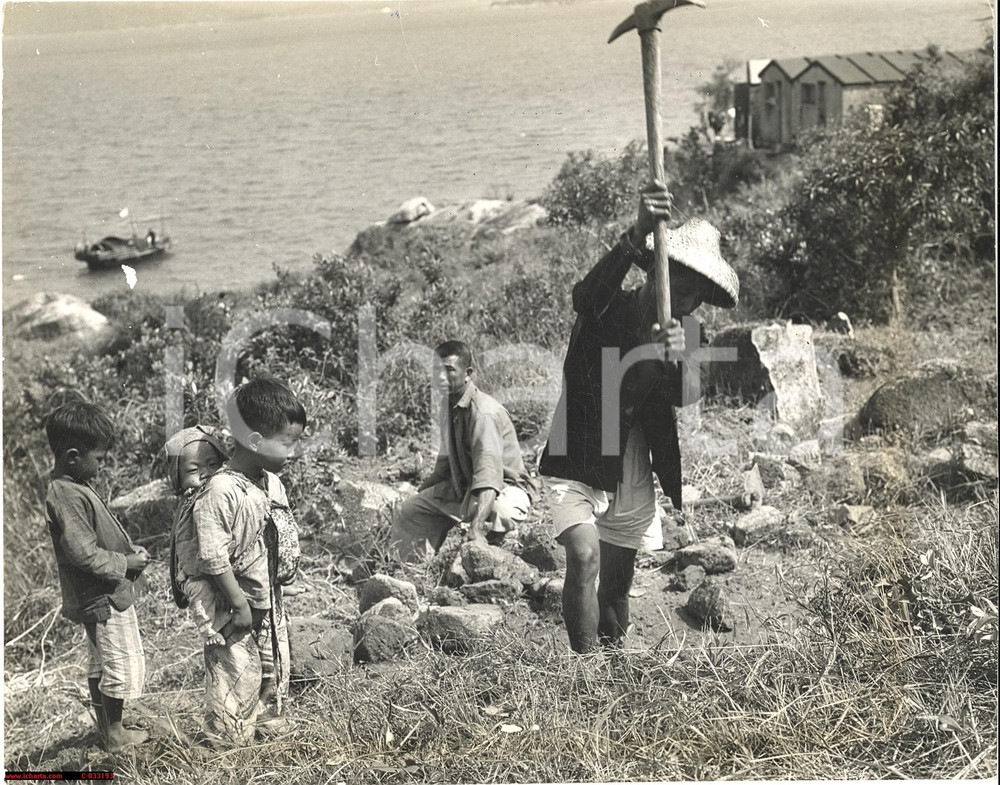 Fotografia d epoca originale 1964 SUNSHINE ISLAND CHINA Rifugiato cinese pianta giardino con figli FOTO 1