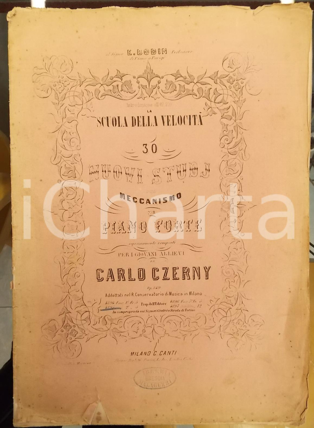 Oggetto da collezione cartaceo 1880 ca Carl CZERNY 30 Nuovi studi del meccanismo per  pianoforte Ed. CANTI 1