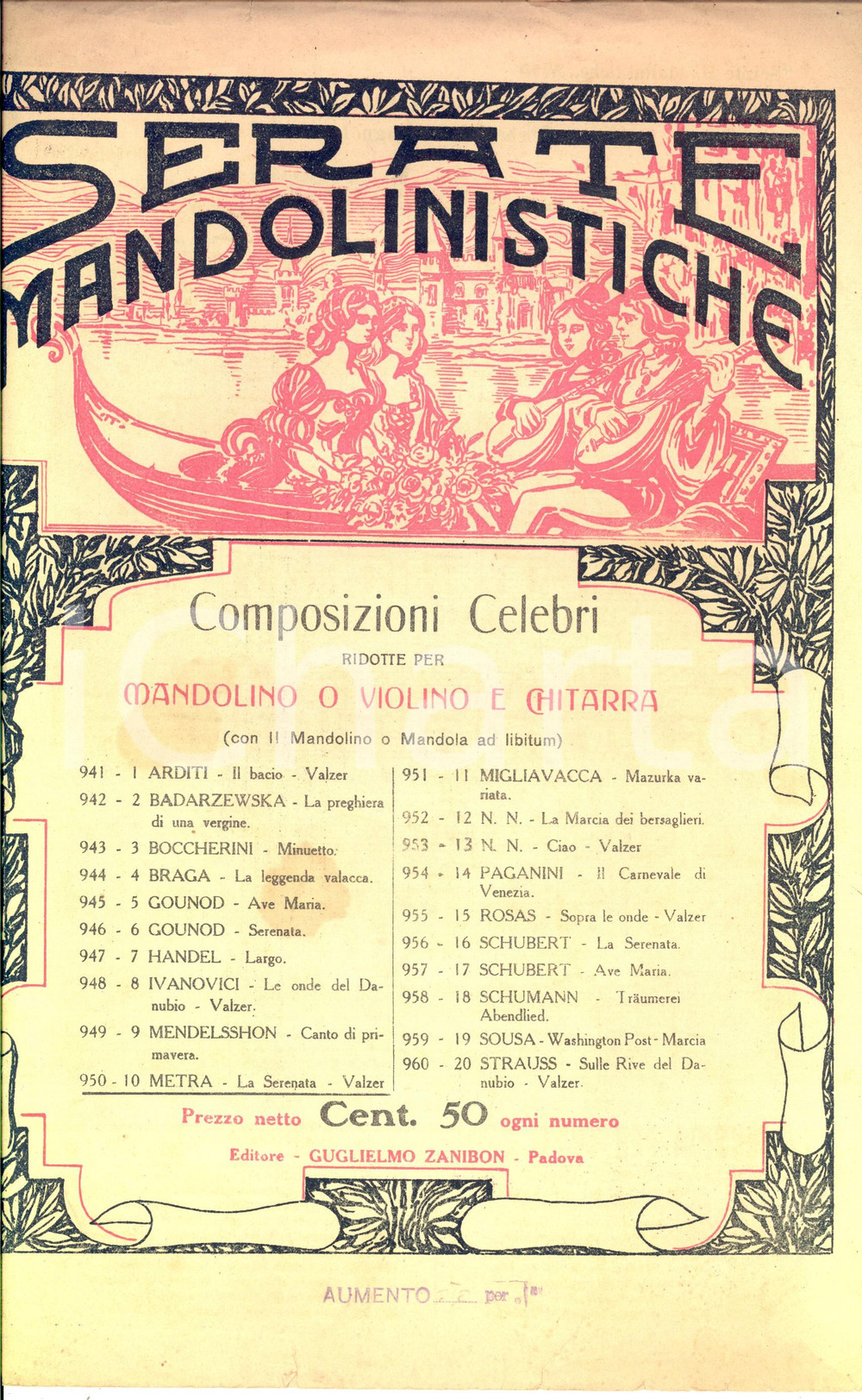 Oggetto da collezione cartaceo 1930 ca Oliviero METRA - Valzer  spagnolo SERATE MANDOLINISTICHE Ed. ZANIBON 1
