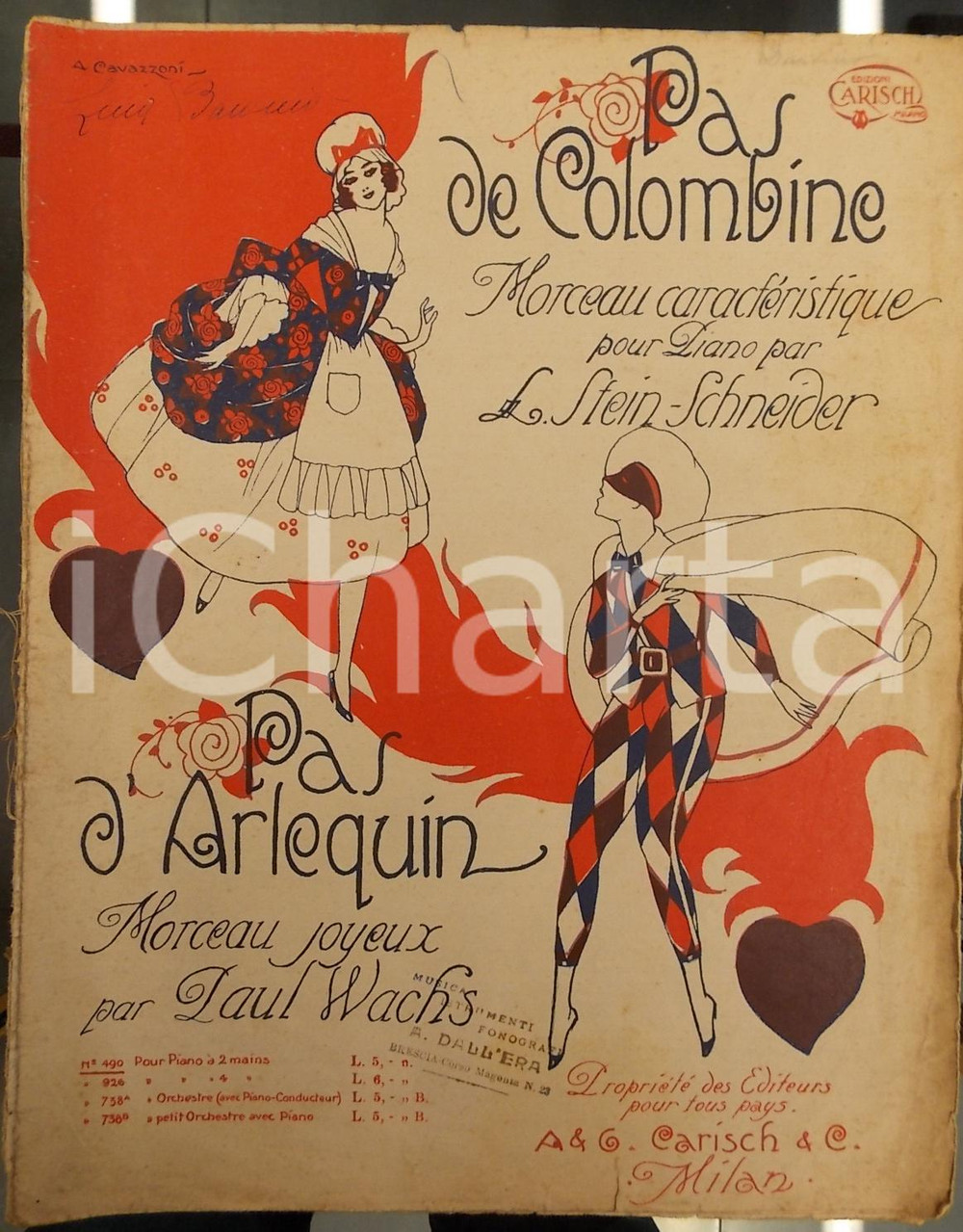 Oggetto da collezione cartaceo 1902 Paul WACHS Pas d Arlequin pour piano Spartito ill. A. CAVAZZONI 1