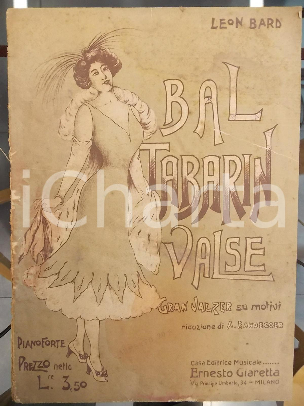 Oggetto da collezione cartaceo 1916 Leon BARD Bal Tabarin  Valse Spartito Ernesto GIARETTA DANNEGGIATO 1