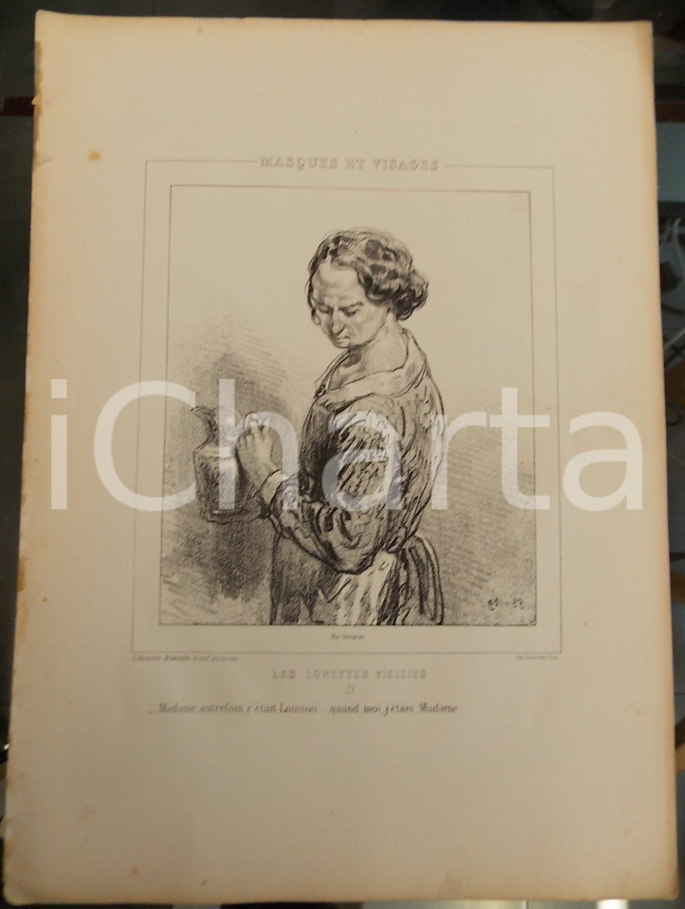 Stampa, bozzetto originale 1853 PARIS Paul GAVARNI Masques et visages  Les Lorettes Vieillies Tav. 21 1